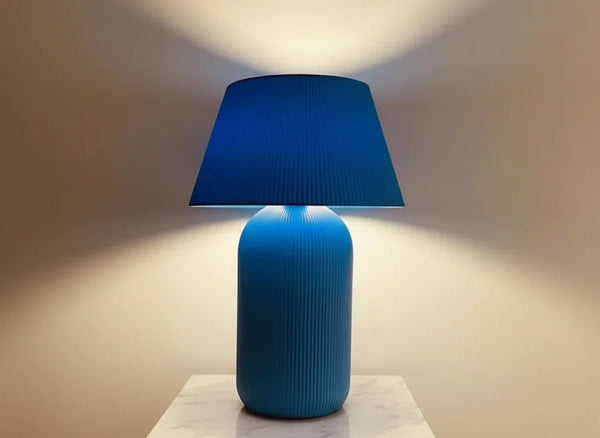 Elegant Blue Ribbed Table Lamp